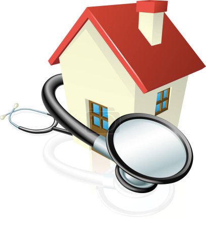 Illustration for House with stethoscope on white background - Royalty Free Image