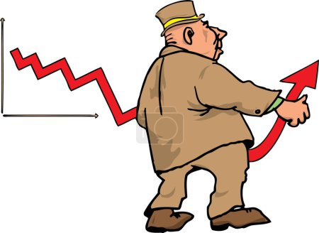 Ilustración de Concepto de crecimiento financiero. hombre de negocios con flecha - Imagen libre de derechos