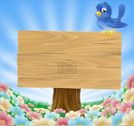 Téléchargez les illustrations : Oiseau bleu sur fond en bois - en licence libre de droit