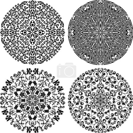 Illustration for Vector set of round floral patterns in oriental style. hand drawing - Royalty Free Image