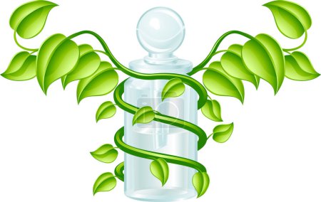Illustration for Vector floral illustration of a bottle with green leaves - Royalty Free Image