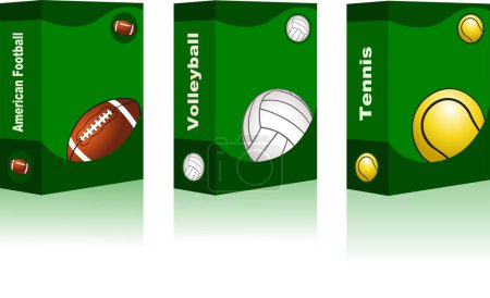 Foto de Grupo de cajas verdes con juegos deportivos - Imagen libre de derechos
