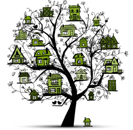 Illustration for Vector house with tree, vector illustration - Royalty Free Image
