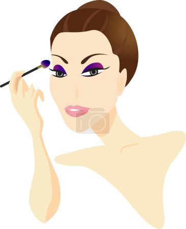 Ilustración de Joven hermosa mujer aplicando maquillaje - Imagen libre de derechos
