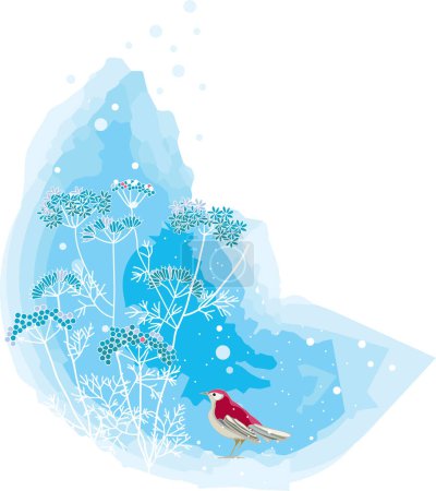 Téléchargez les illustrations : Illustration vectorielle avec oiseaux et plantes en hiver - en licence libre de droit