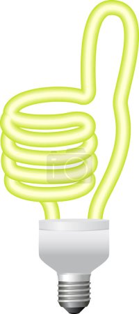 Téléchargez les illustrations : Lampe à lumière à économie d'énergie en forme de pouce vers le haut - en licence libre de droit
