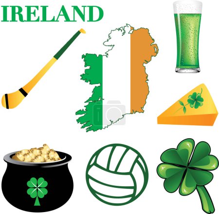 Téléchargez les illustrations : Ensemble de symboles et d'éléments irlandais - en licence libre de droit
