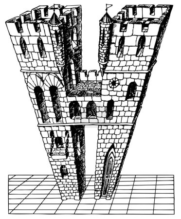 Téléchargez les illustrations : Le château médiéval, illustration vectorielle - en licence libre de droit