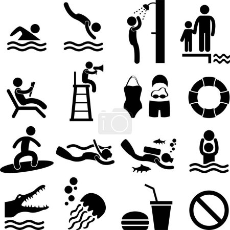 Téléchargez les illustrations : Illustration des icônes de natation - en licence libre de droit
