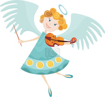 Téléchargez les illustrations : Mignon petit ange fille avec violon - en licence libre de droit