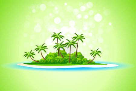 Téléchargez les illustrations : Palmier vert et île sur le fond avec une vague blanche - en licence libre de droit
