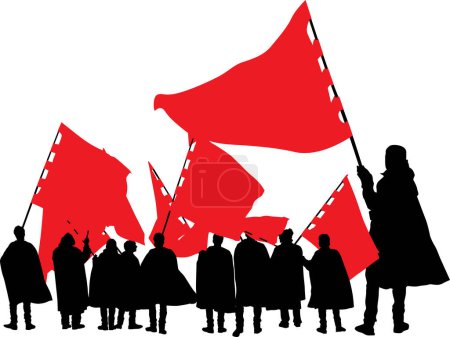 Ilustración de Ilustración de personas con banderas rojas - Imagen libre de derechos