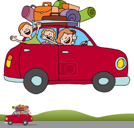 Foto de Coche de conducción familiar feliz en ilustración de viaje - Imagen libre de derechos