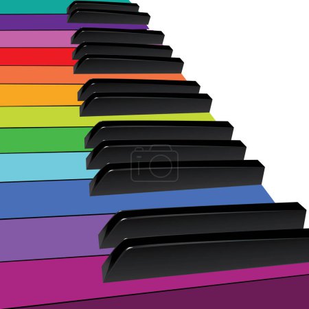 Illustration for 3 d render of a colorful rainbow piano keys on white - Royalty Free Image