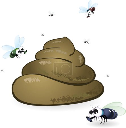 Téléchargez les illustrations : Image de bande dessinée d'excréments avec des mouches volant autour - en licence libre de droit