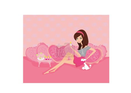Illustration for Illustration of young beautiful girl with her dog - Royalty Free Image