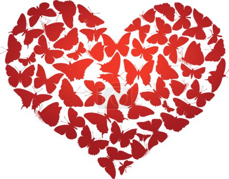 Ilustración de Mariposas rojas formando corazón sobre un fondo blanco - Imagen libre de derechos