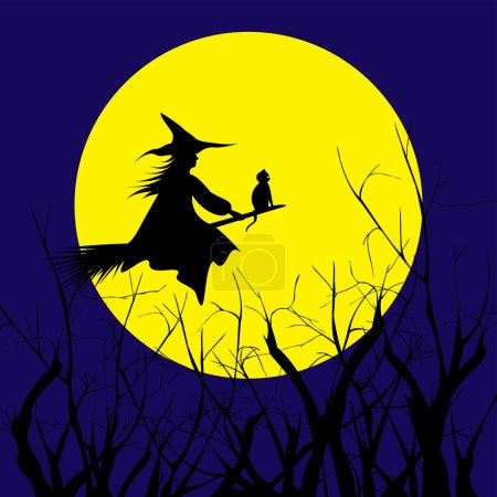 Ilustración de Bruja de Halloween con escoba, ilustración vectorial - Imagen libre de derechos