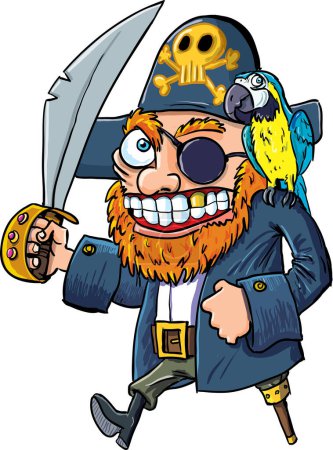 Ilustración de Caricatura pirata capitán sosteniendo espada - Imagen libre de derechos