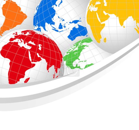 Téléchargez les illustrations : Carte du monde avec des cercles colorés. vecteur. - en licence libre de droit