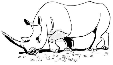 Ilustración de Rinoceronte de dibujos animados con hierba - Imagen libre de derechos