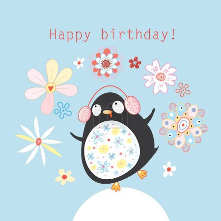 Illustration for Happy birthday card with penguin - Royalty Free Image