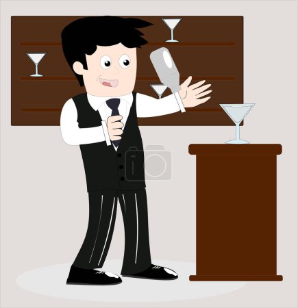Téléchargez les illustrations : Barmen en costume faire des boissons dans un bar - en licence libre de droit