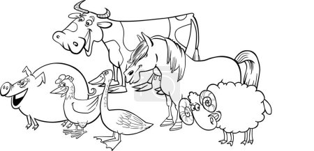Téléchargez les illustrations : Animaux de la ferme de dessin animé coloriage pour les enfants - en licence libre de droit