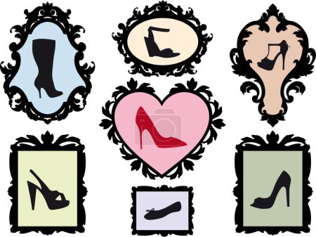 Téléchargez les illustrations : Illustration vectorielle de différentes icônes de chaussures sur fond blanc - en licence libre de droit