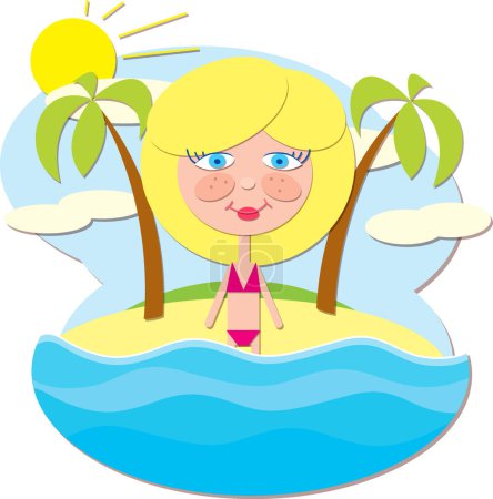 Illustration for Illustration of a girl in a pink bikini on a beach - Royalty Free Image