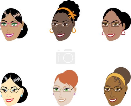 Ilustración de Conjunto de mujeres en gafas - Imagen libre de derechos