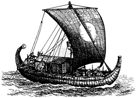 Téléchargez les illustrations : Un bateau dans un dessin noir et blanc - en licence libre de droit