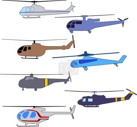 Téléchargez les illustrations : Ensemble d'hélicoptères de dessin animé - en licence libre de droit