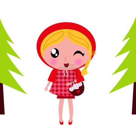 Illustration for Cute little girl with a basket in the forest - Royalty Free Image
