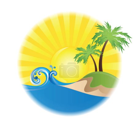 Illustration for Vector image of a palm and a wave - Royalty Free Image