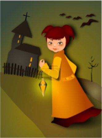 Téléchargez les illustrations : Illustration d'une sorcière avec une lanterne - en licence libre de droit