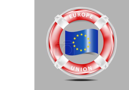 Téléchargez les illustrations : Drapeau de l'Union européenne à Lifebuoy - en licence libre de droit