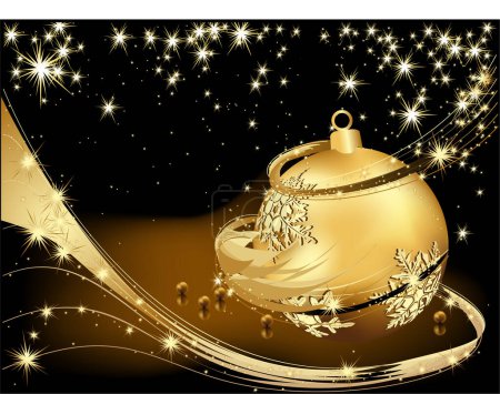 Illustration for Golden christmas ball with stars on black background - Royalty Free Image