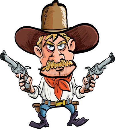 Illustration for Cartoon cowboy holding guns. illustration - Royalty Free Image