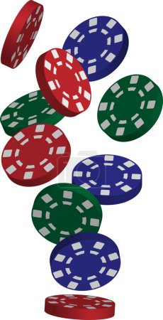 Téléchargez les illustrations : Tomber jetons de poker sur blanc - en licence libre de droit