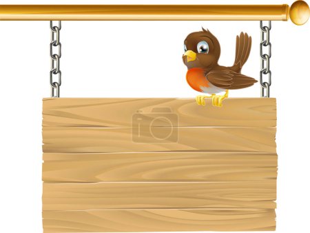 Ilustración de Pájaro con signo de madera en blanco - Imagen libre de derechos