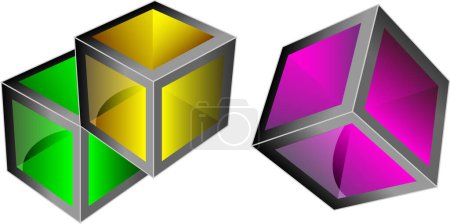 Illustration for 3d colorful glass cubes with reflection. Isolation over white background. - Royalty Free Image