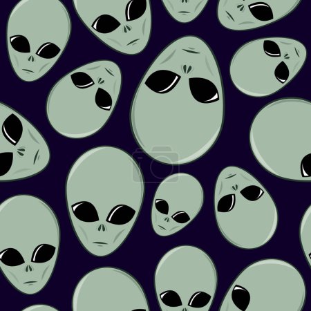 Téléchargez les illustrations : Motif sans couture avec des extraterrestres de dessin animé en noir et vert couleurs - en licence libre de droit