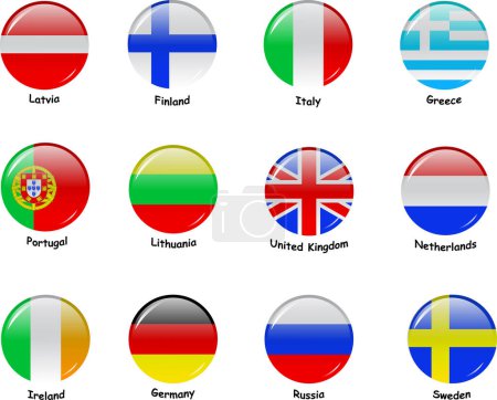 Illustration for Flags, round buttons, vector illustration - Royalty Free Image