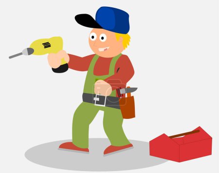 Téléchargez les illustrations : Travailleur avec une ceinture et une boîte à outils - en licence libre de droit