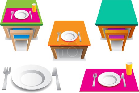 Téléchargez les illustrations : Ensemble de différents plats sur la table. illustration vectorielle. - en licence libre de droit