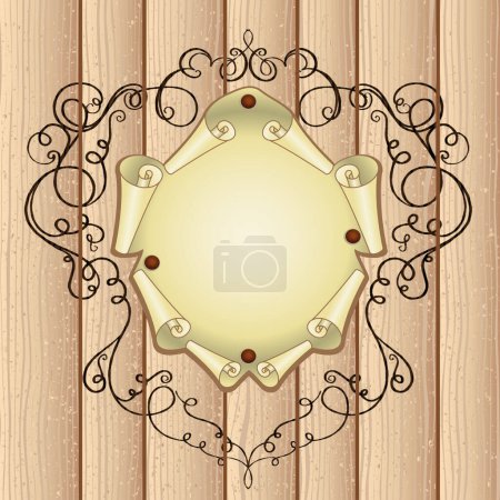 Illustration for Vector vintage decorative frame on wooden - Royalty Free Image