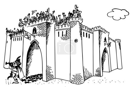 Téléchargez les illustrations : Image de dessin animé de l'ancien château médiéval - en licence libre de droit