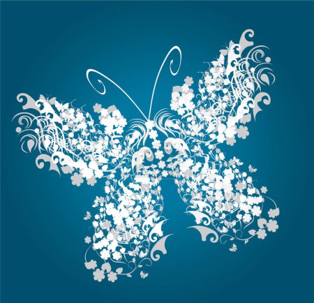 Foto de Mariposa hecha de flores sobre un fondo azul - Imagen libre de derechos