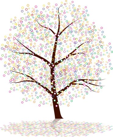 Ilustración de Árbol con flores de colores sobre fondo blanco. - Imagen libre de derechos